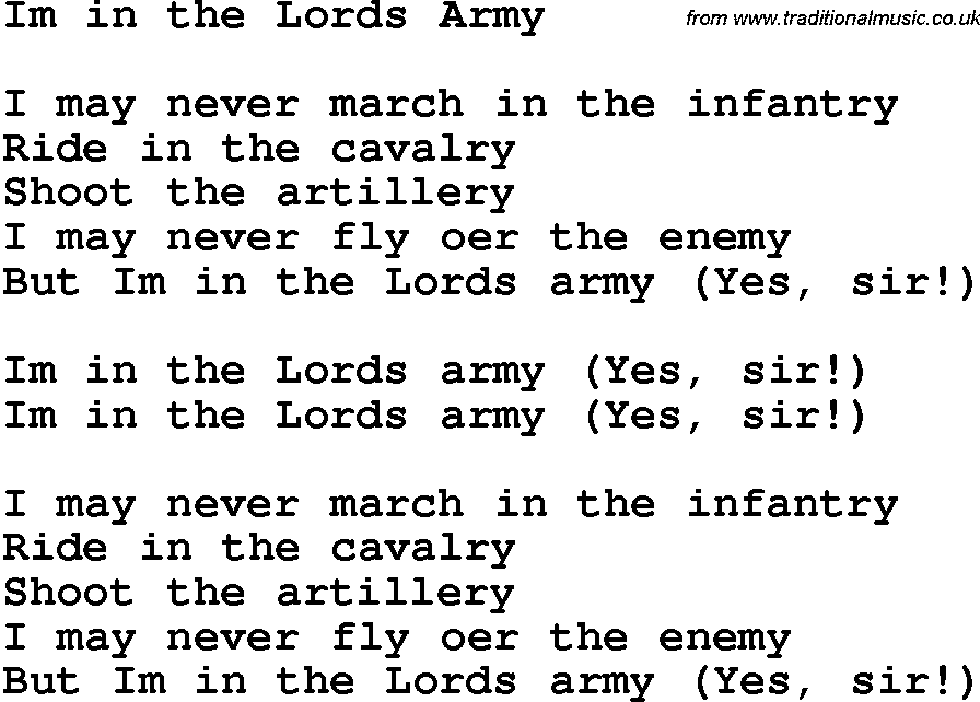 Christian Chlidrens Song I’m In The Lord’s Army Lyrics