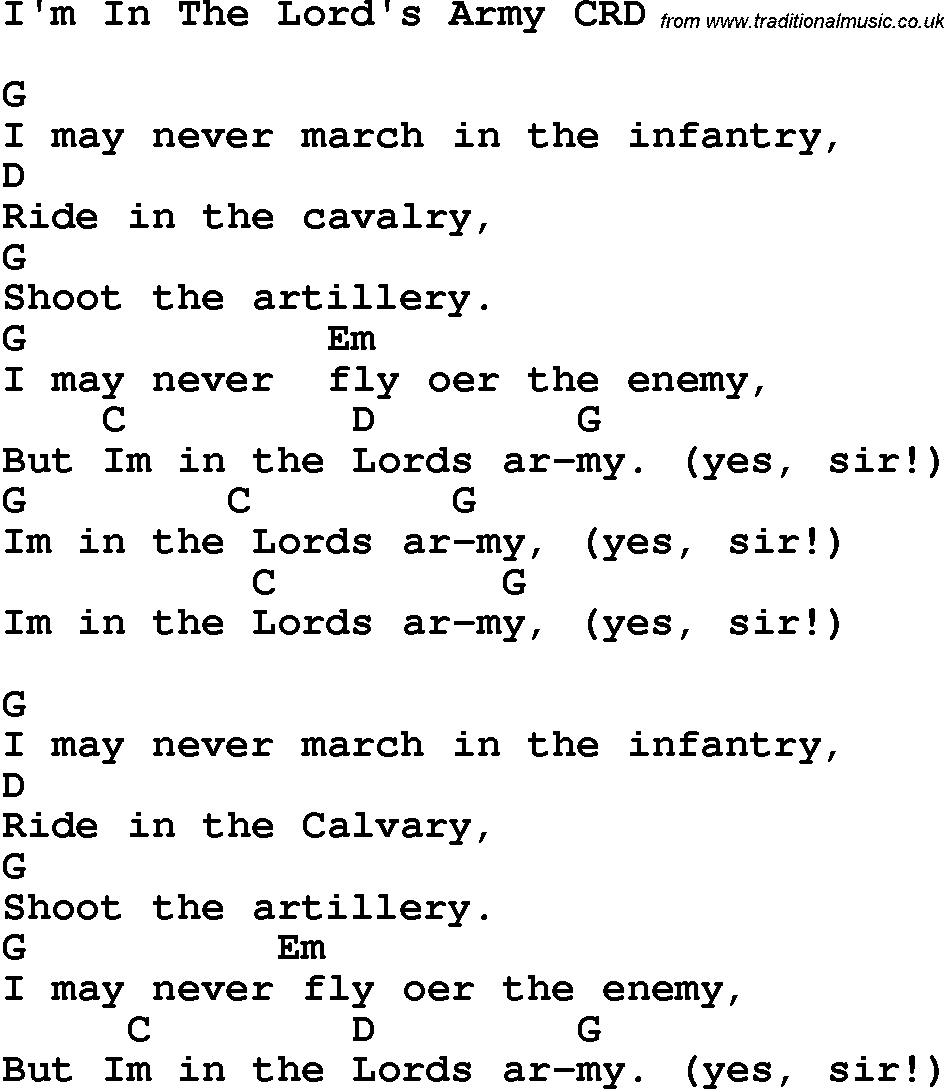 Christian Chlidrens Song I'm In The Lord's Army CRD Lyrics & Chords