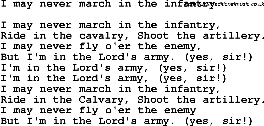 Christian Chlidrens Song I May Never March In The Infantry Lyrics