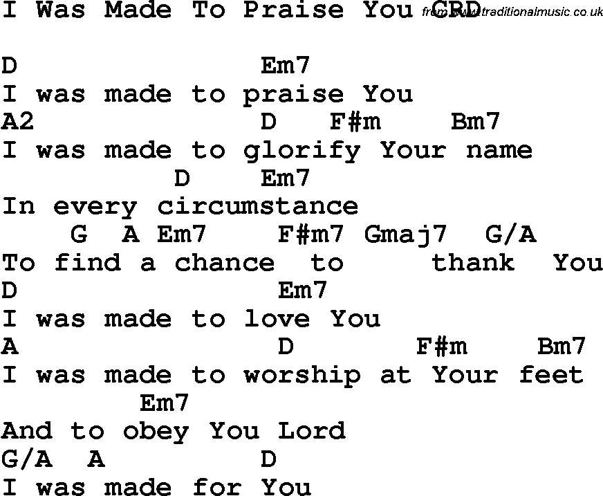 Christian Chlidrens Song I Was Made To Praise You CRD Lyrics & Chords