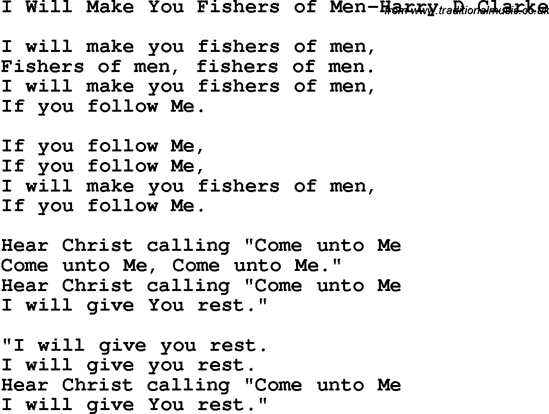 Christian Chlidrens Song I Will Make You Fishers Of Men-Harry D Clarke Lyrics