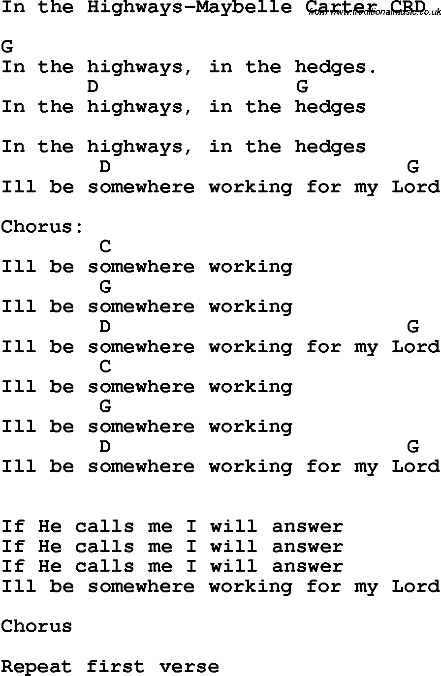 Christian Chlidrens Song In The Highways-Maybelle Carter CRD Lyrics & Chords