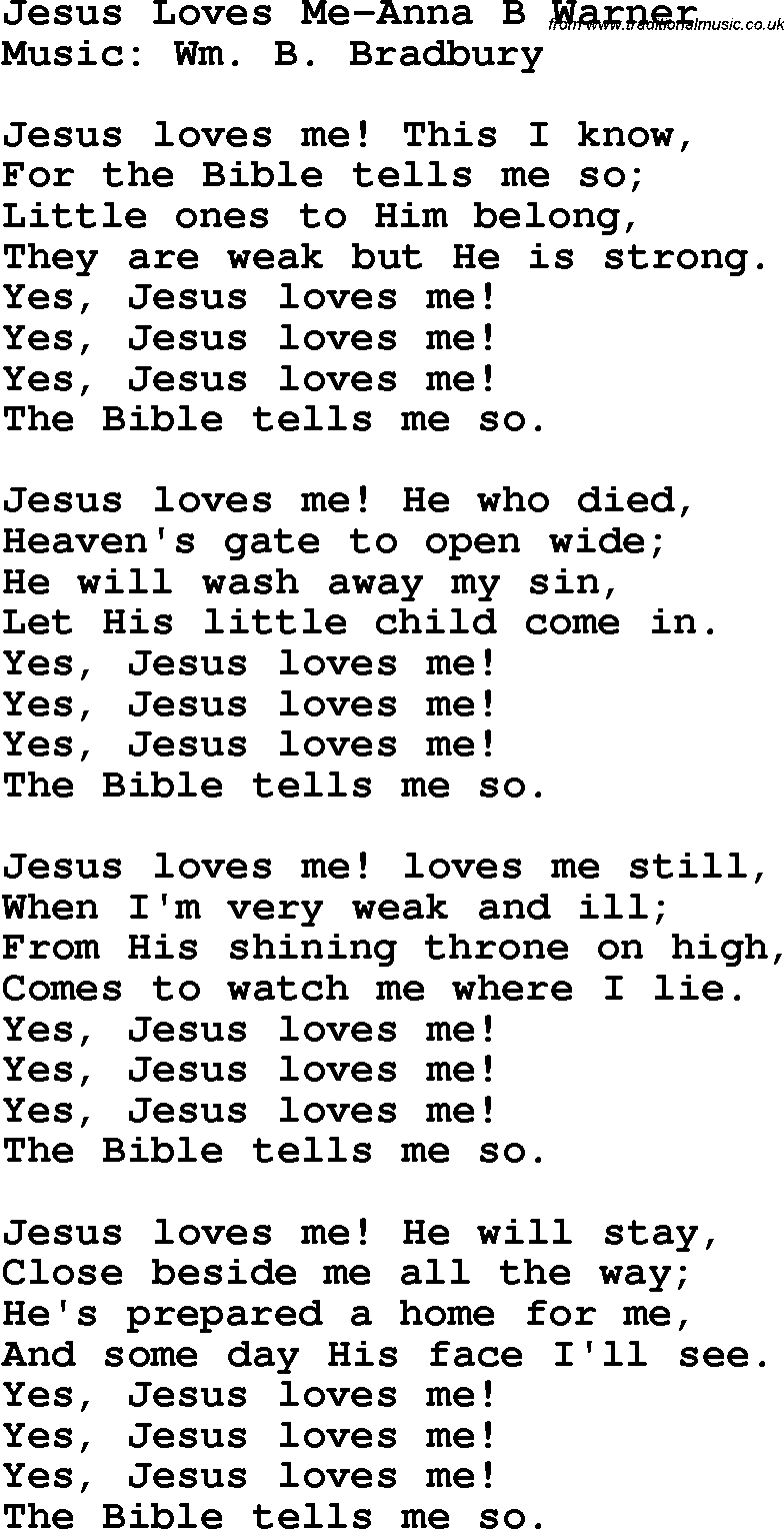 Christian Chlidrens Song Jesus Loves Me-Anna B Warner Lyrics