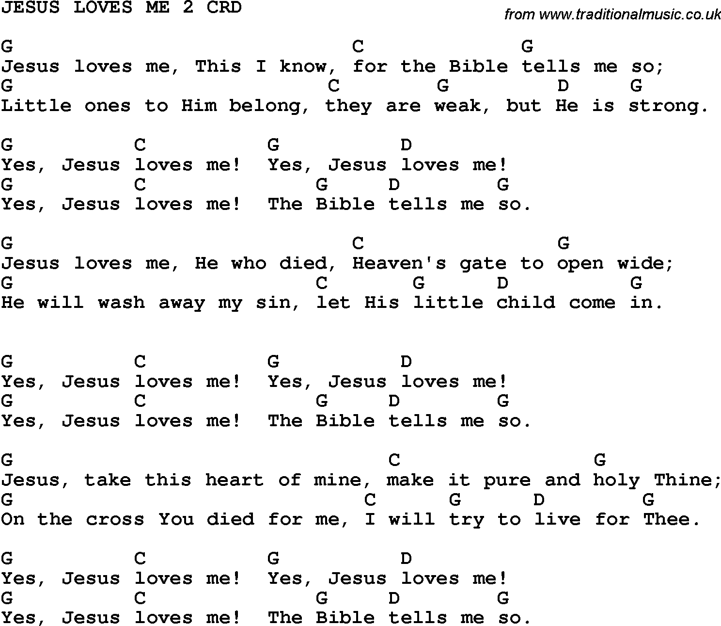 Christian Childrens Song: Jesus Loves Me 2 Lyrics And Chords