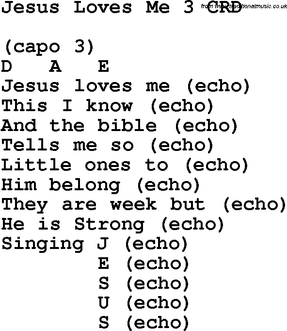Christian Chlidrens Song Jesus Loves Me 3 CRD Lyrics & Chords