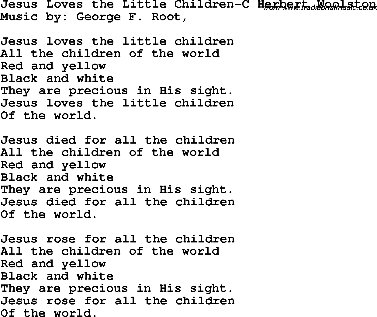 Christian Chlidrens Song Jesus Loves The Little Children-C Herbert Woolston Lyrics