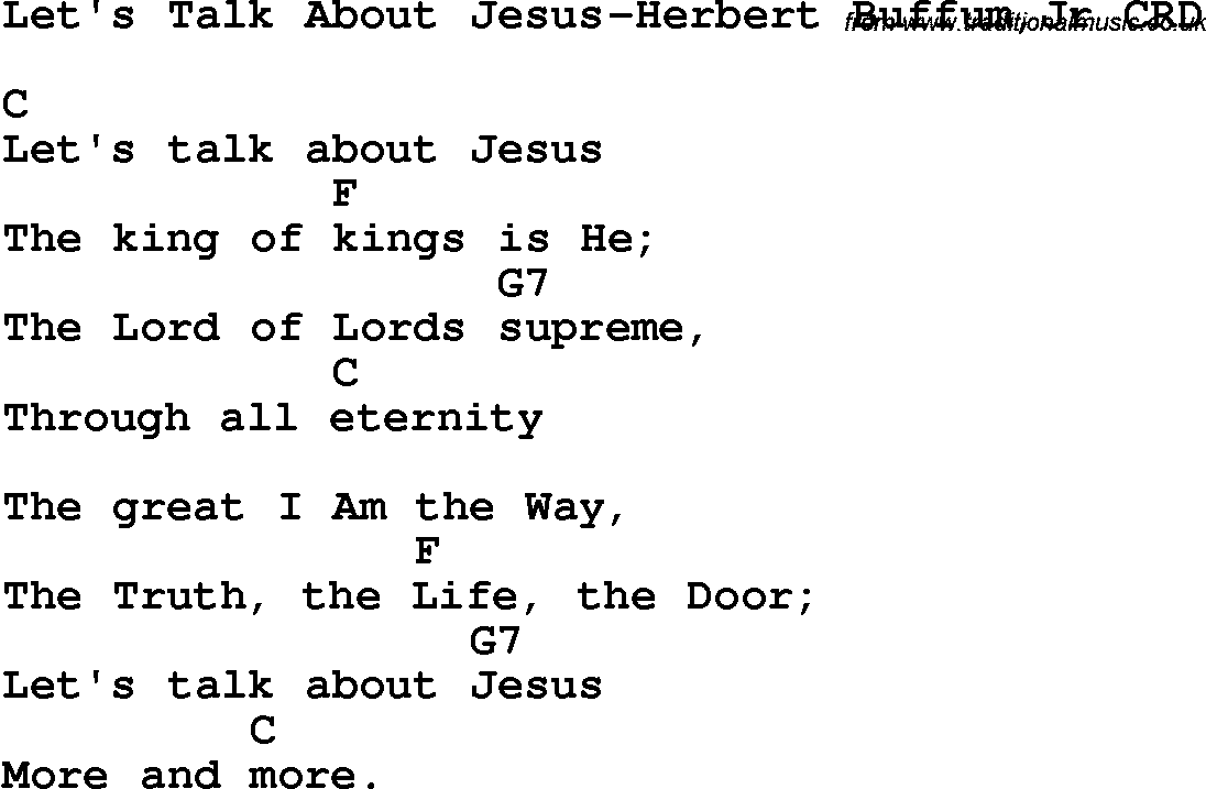 Christian Chlidrens Song Let's Talk About Jesus-Herbert Buffum,Jr CRD Lyrics & Chords