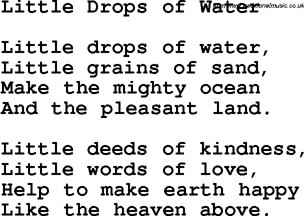 Christian Chlidrens Song Little Drops Of Water Lyrics