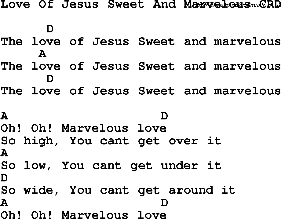 Christian Chlidrens Song Love Of Jesus Sweet And Marvelous CRD Lyrics & Chords