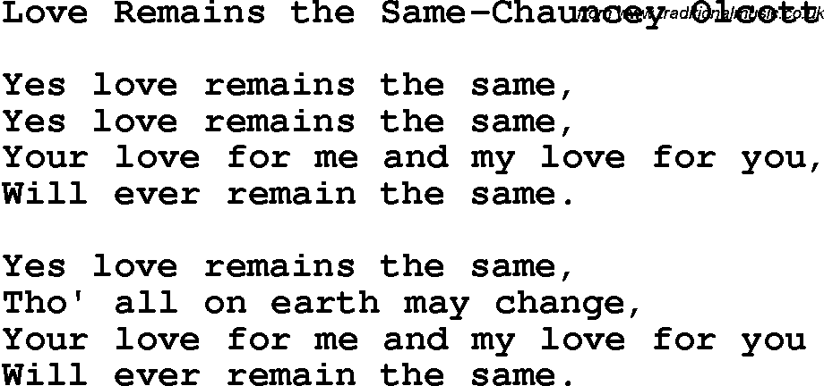 Christian Chlidrens Song Love Remains The Same-Chauncey Olcott Lyrics