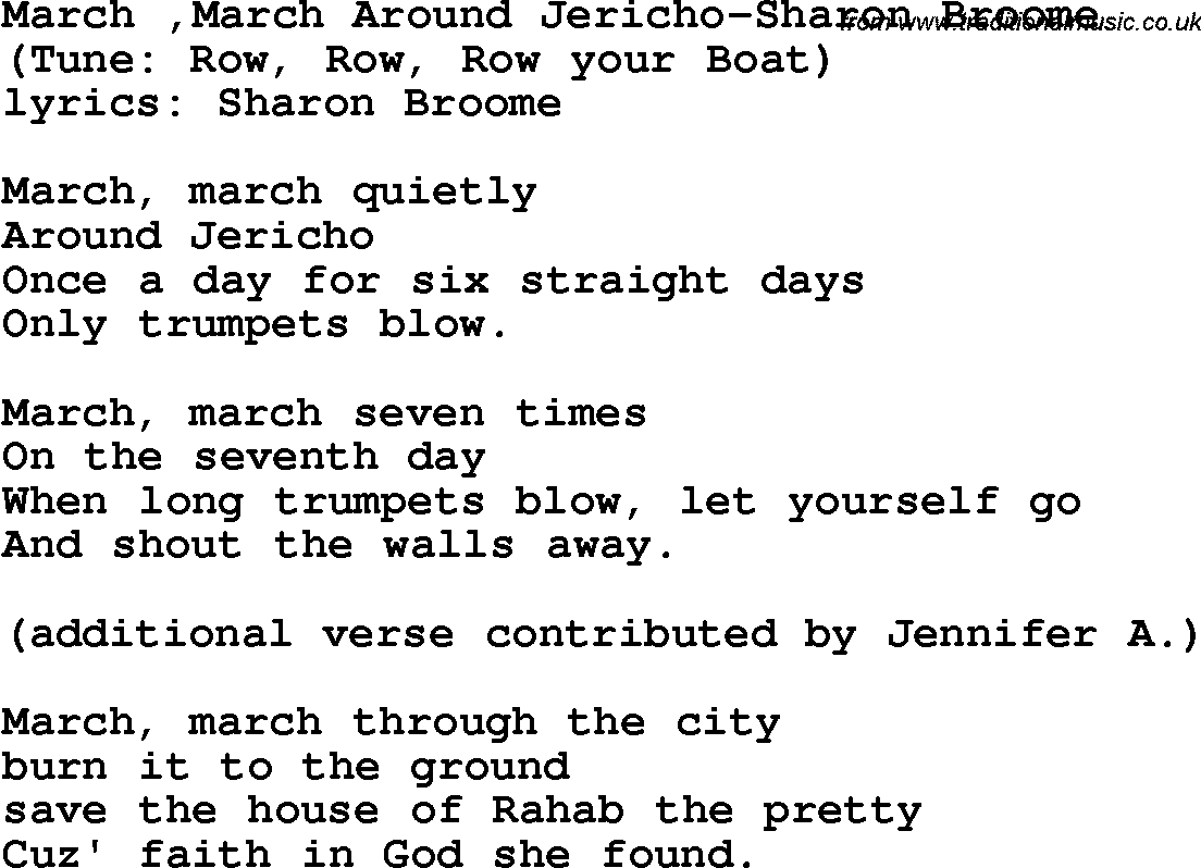Christian Chlidrens Song March ,March Around Jericho-Sharon Broome Lyrics