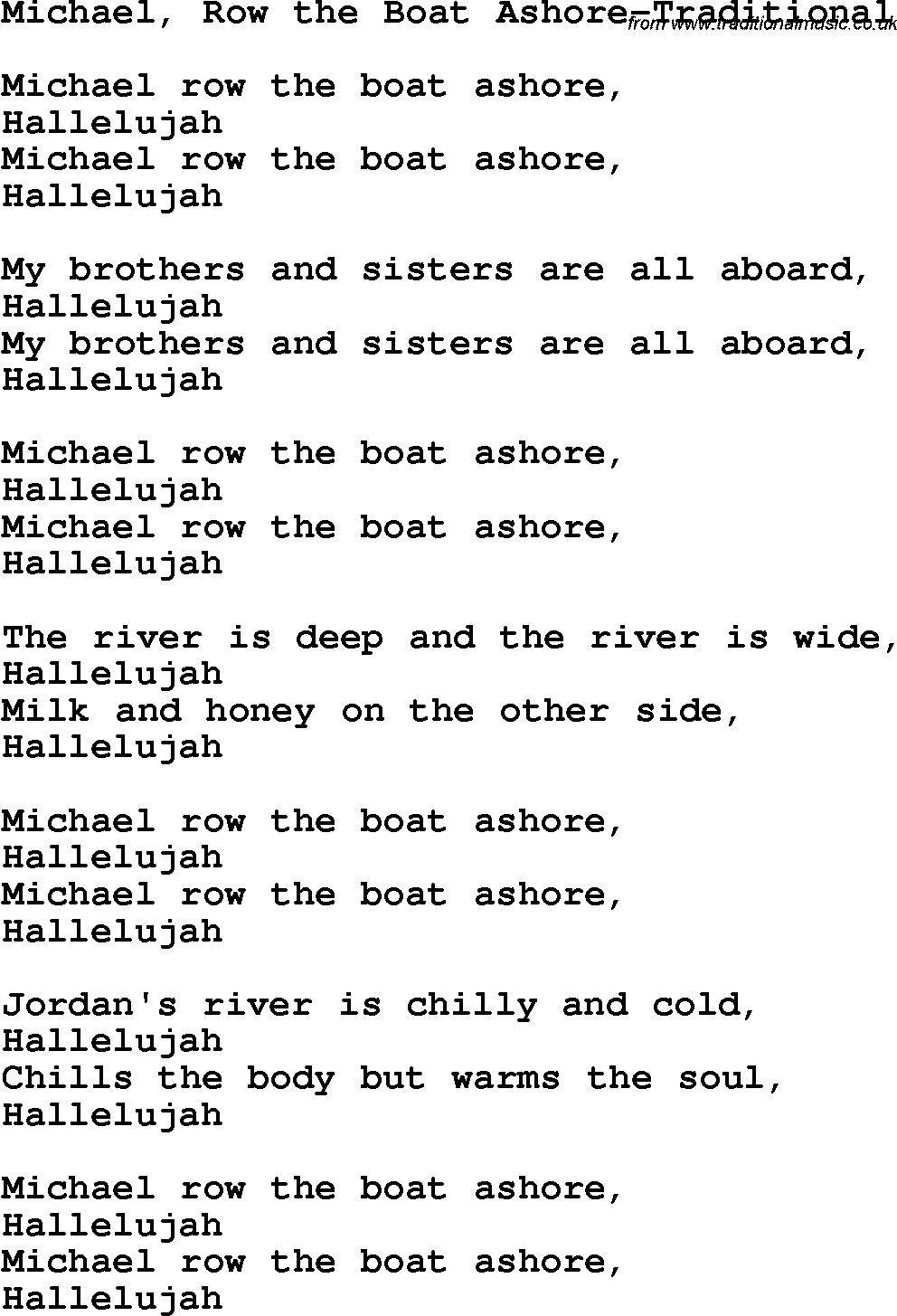 Christian Chlidrens Song Michael, Row The Boat Ashore-Traditional Lyrics