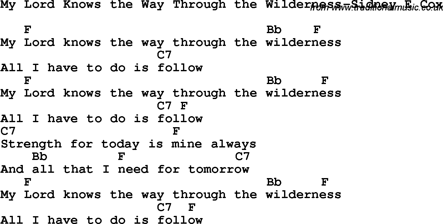 Christian Chlidrens Song My Lord Knows The Way Through The Wilderness-Sidney E Cox Lyrics