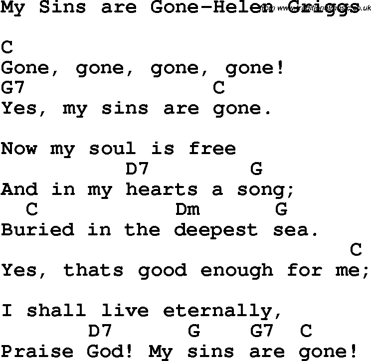 Christian Chlidrens Song My Sins Are Gone-Helen Griggs Lyrics