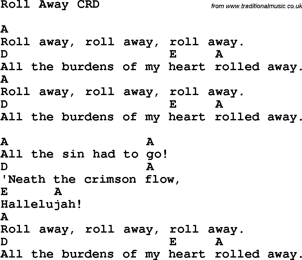 Christian Chlidrens Song Roll Away CRD Lyrics & Chords