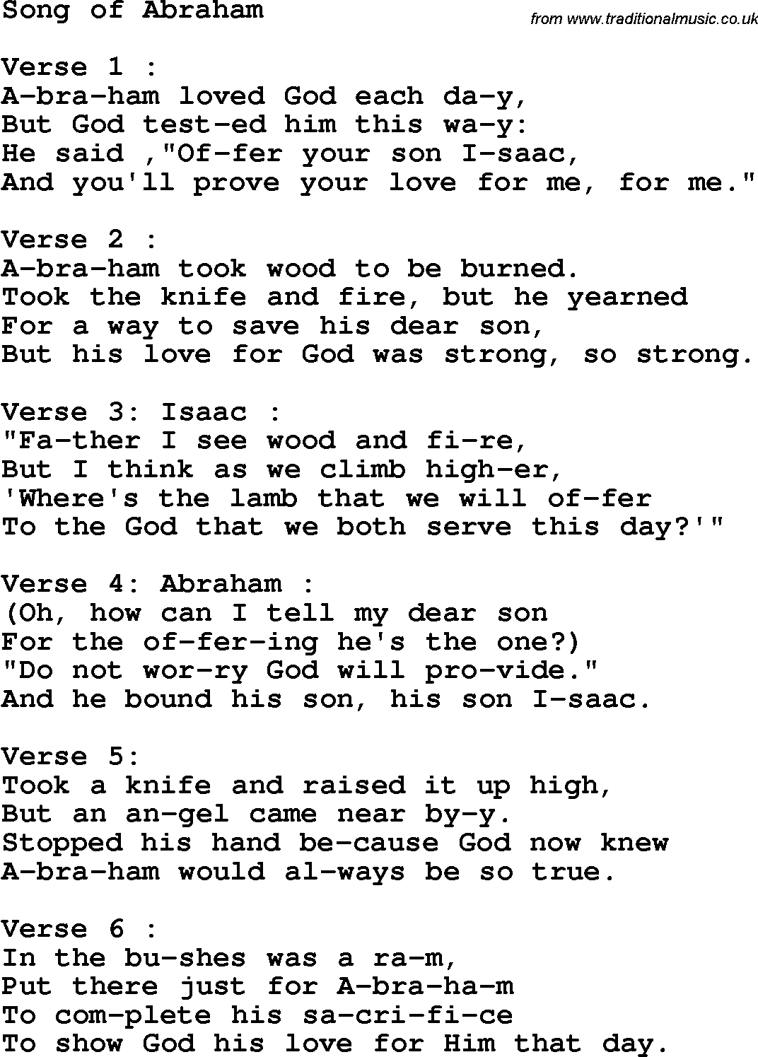 Christian Chlidrens Song Song Of Abraham Lyrics