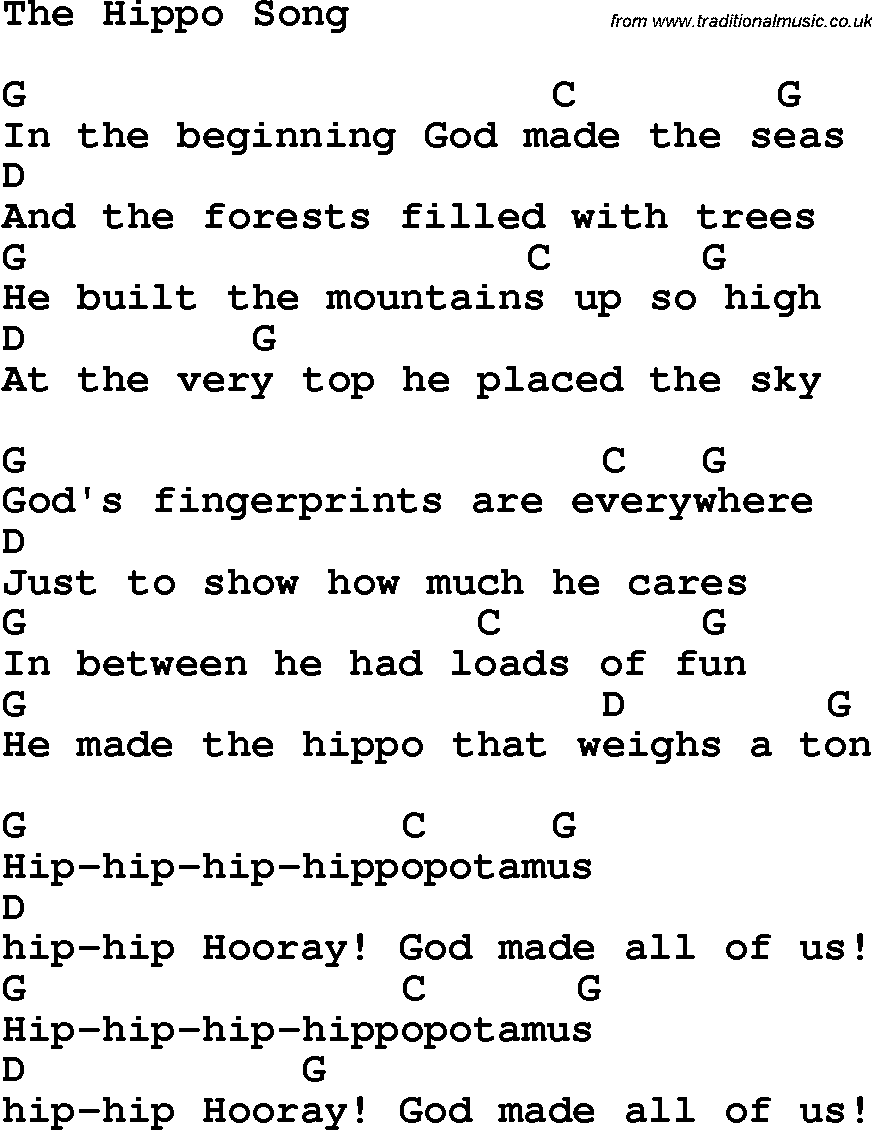 Christian Chlidrens Song The Hippo Song Lyrics