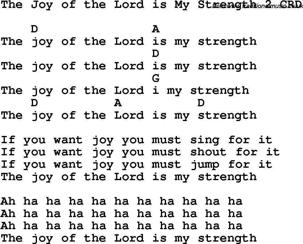 Christian Chlidrens Song The Joy Of The Lord Is My Strength 2 CRD Lyrics & Chords