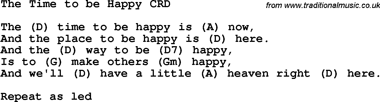 Christian Chlidrens Song The Time To Be Happy CRD Lyrics & Chords