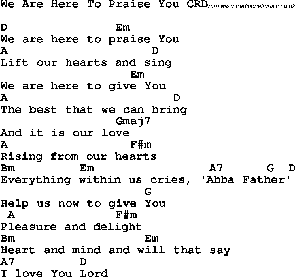 Christian Chlidrens Song We Are Here To Praise You CRD Lyrics & Chords