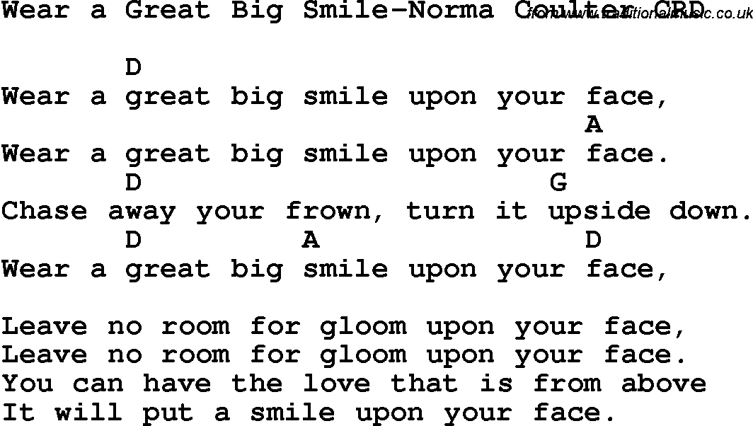 Christian Chlidrens Song Wear A Great Big Smile-Norma Coulter CRD Lyrics & Chords