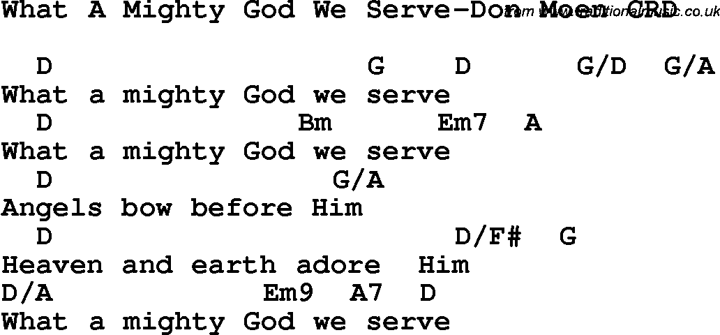 Christian Chlidrens Song What A Mighty God We Serve-Don Moen CRD Lyrics & Chords
