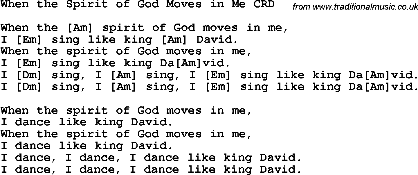 Christian Chlidrens Song When The Spirit Of God Moves In Me CRD Lyrics & Chords