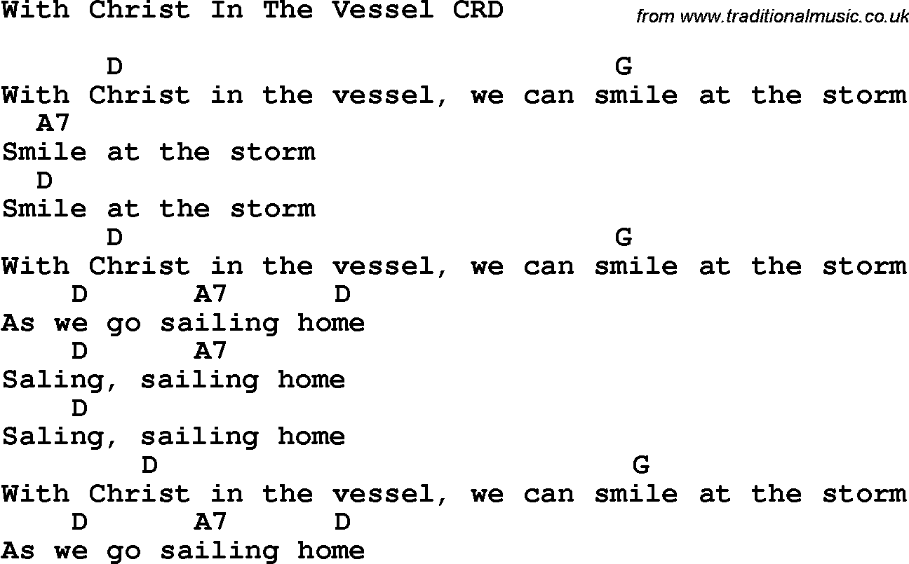 Christian Childrens Song: With Christ In The Vessel Lyrics And Chords