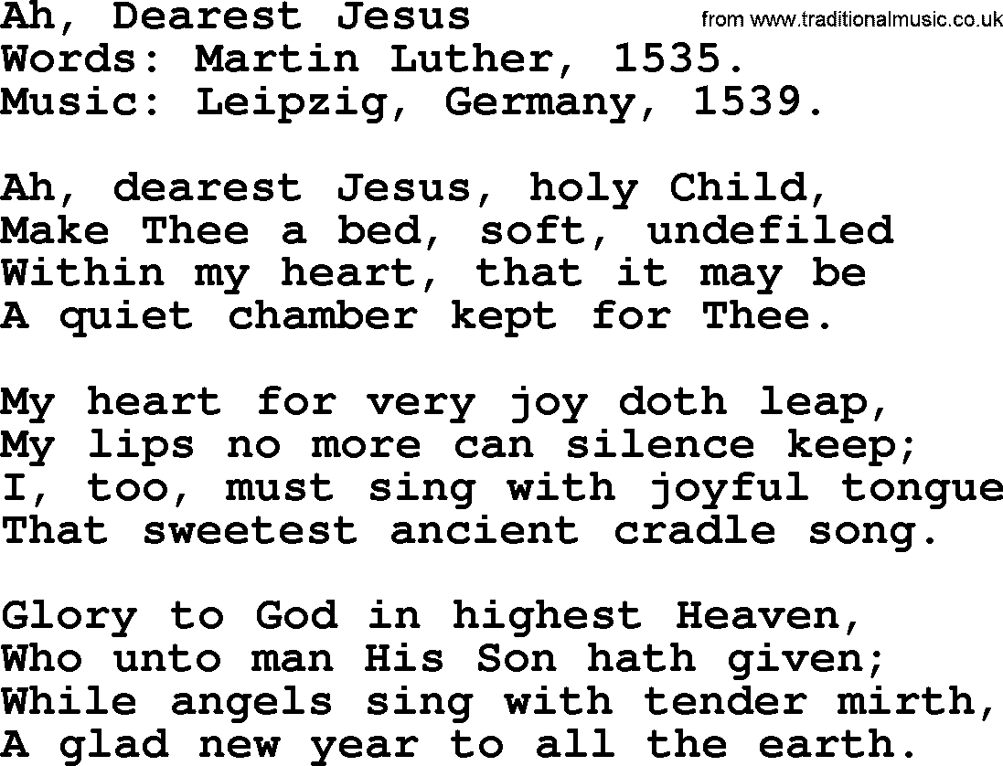 Christmas Hymns, Carols and Songs, title: Ah, Dearest Jesus, lyrics with PDF