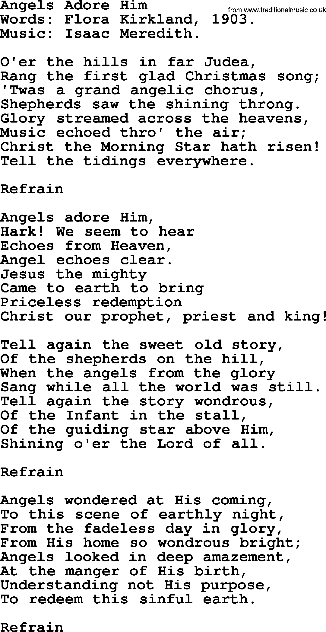 Christmas Hymns, Carols and Songs, title: Angels Adore Him, lyrics with PDF