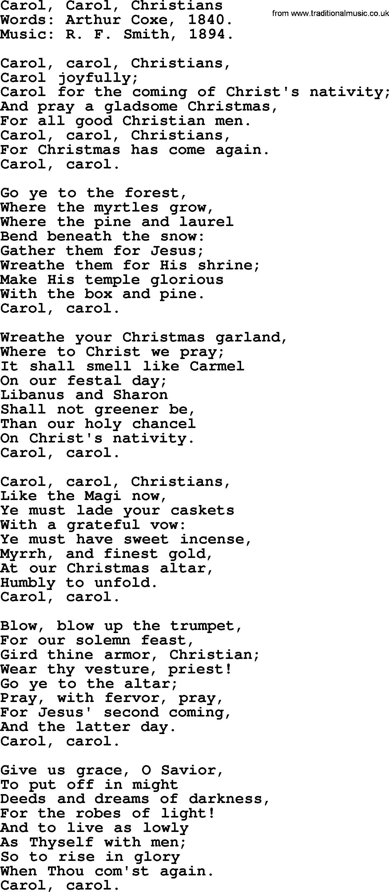Christmas Hymns, Carols and Songs, title: Carol, Carol, Christians, lyrics with PDF