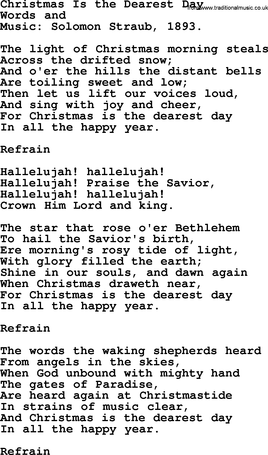 Christmas Hymns, Carols and Songs, title: Christmas Is The Dearest Day, lyrics with PDF