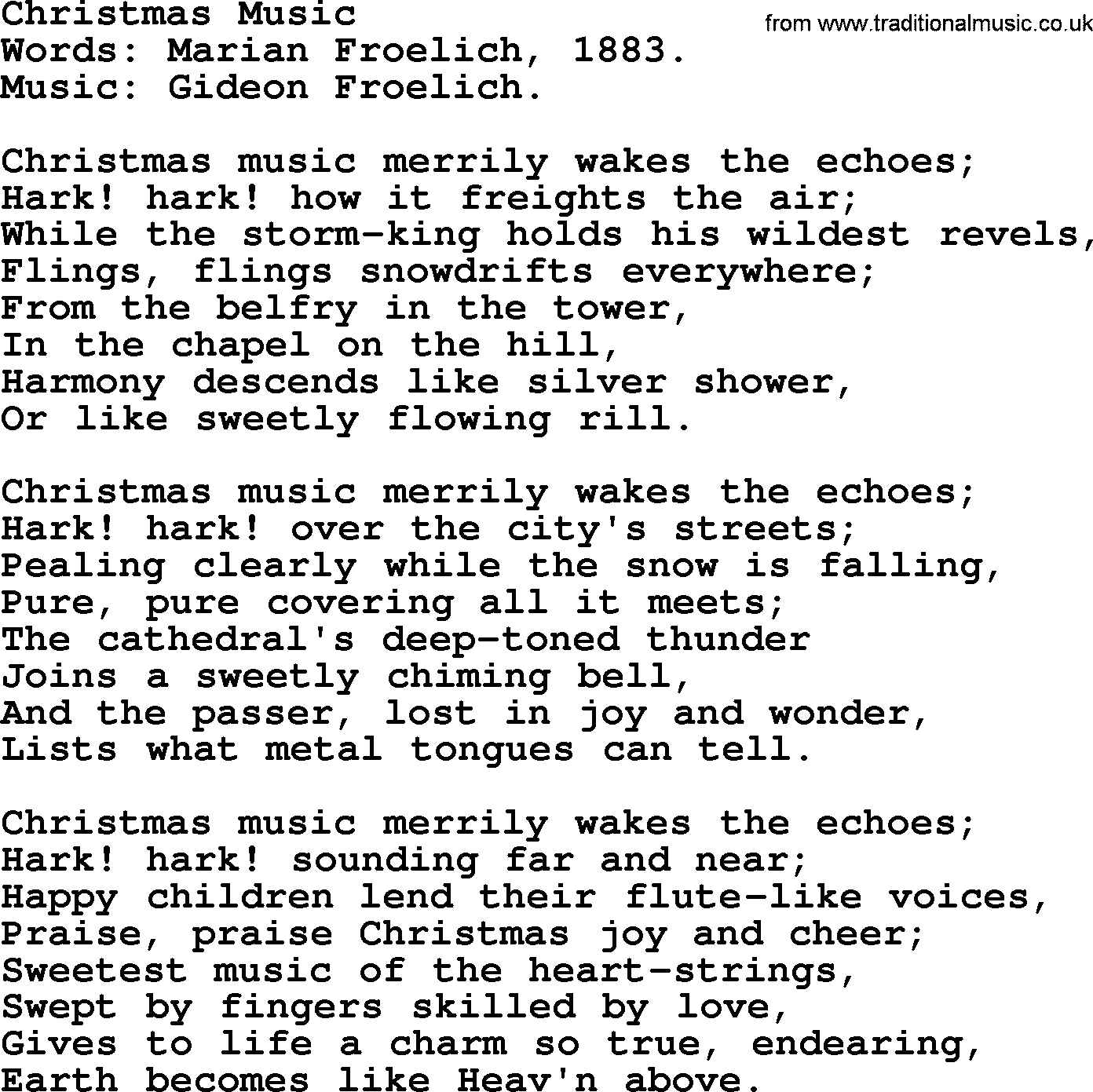 Christmas Hymns, Carols and Songs, title: Christmas Music, lyrics with PDF