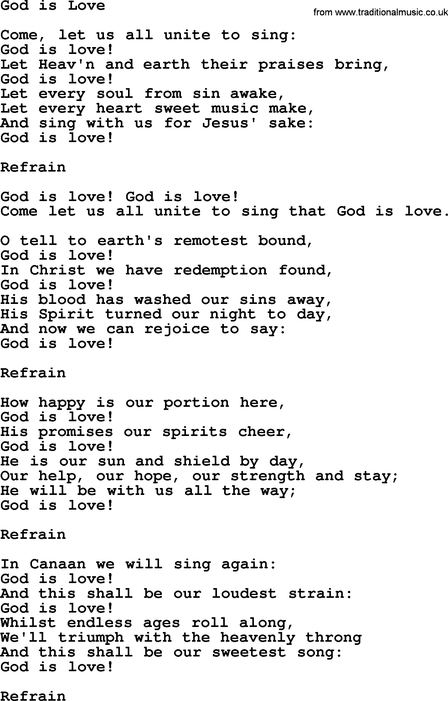 Christmas Hymns, Carols and Songs, title: God Is Love, lyrics with PDF