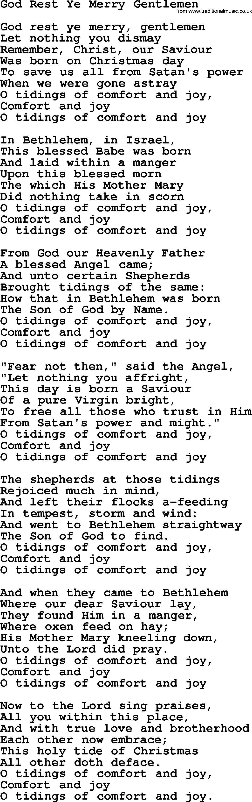 Christmas Hymns, Carols and Songs, title: God Rest Ye Merry, Gentlemen, lyrics with PDF