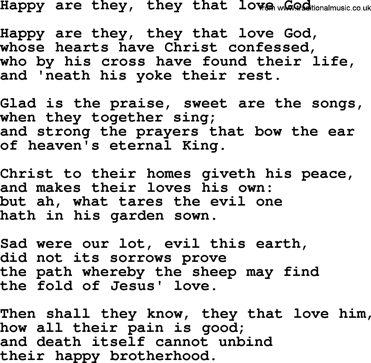 Christmas Hymns, Carols and Songs, title: Happy Are They, They That Love God, lyrics with PDF
