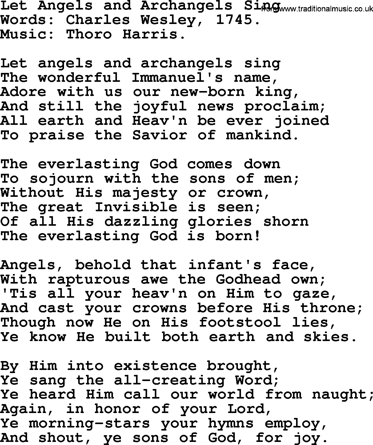 Christmas Hymns, Carols and Songs, title: Let Angels And Archangels Sing, lyrics with PDF