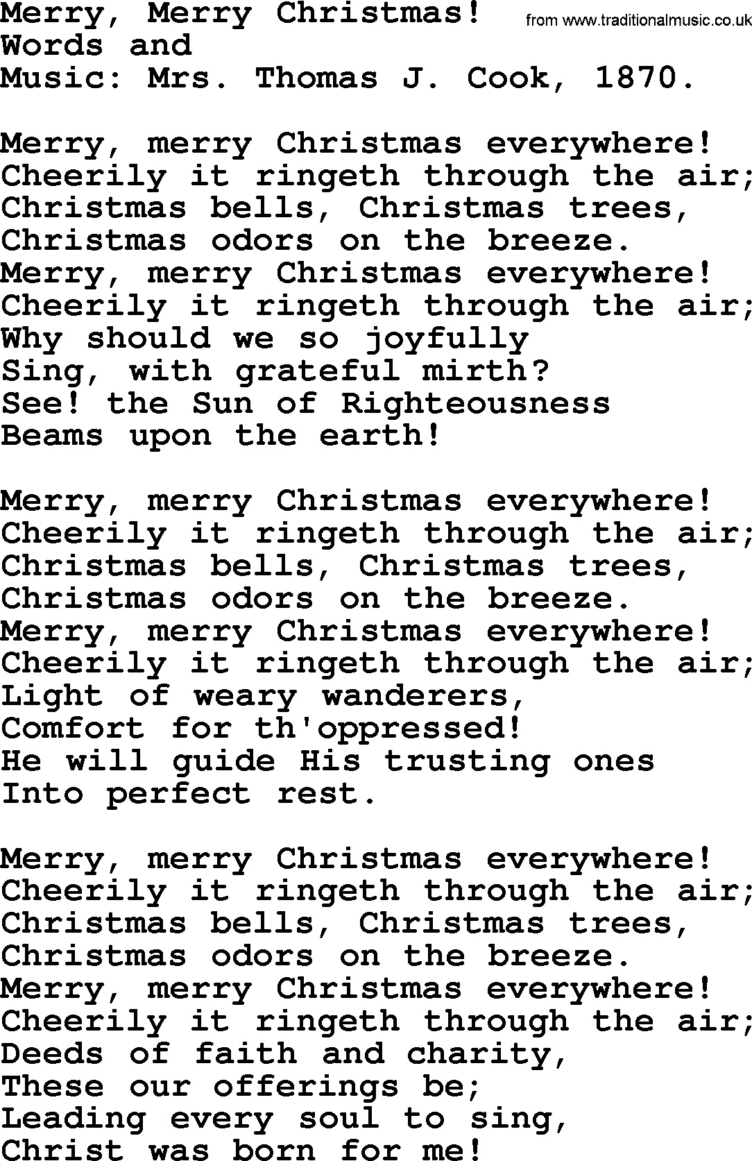 Christmas Hymns, Carols and Songs, title: Merry, Merry Christmas!, lyrics with PDF