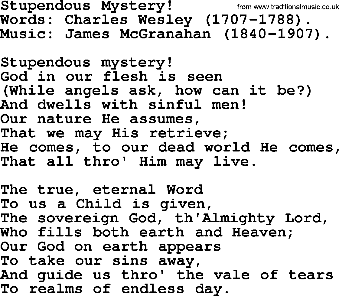 Christmas Hymns, Carols and Songs, title: Stupendous Mystery!, lyrics with PDF