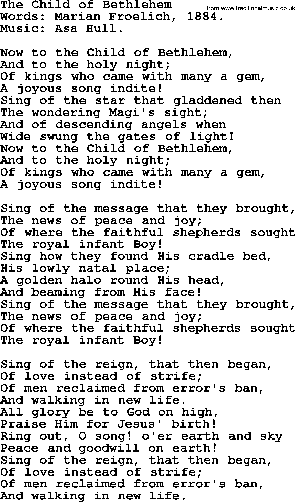 Christmas Hymns, Carols and Songs, title: The Child Of Bethlehem, lyrics with PDF