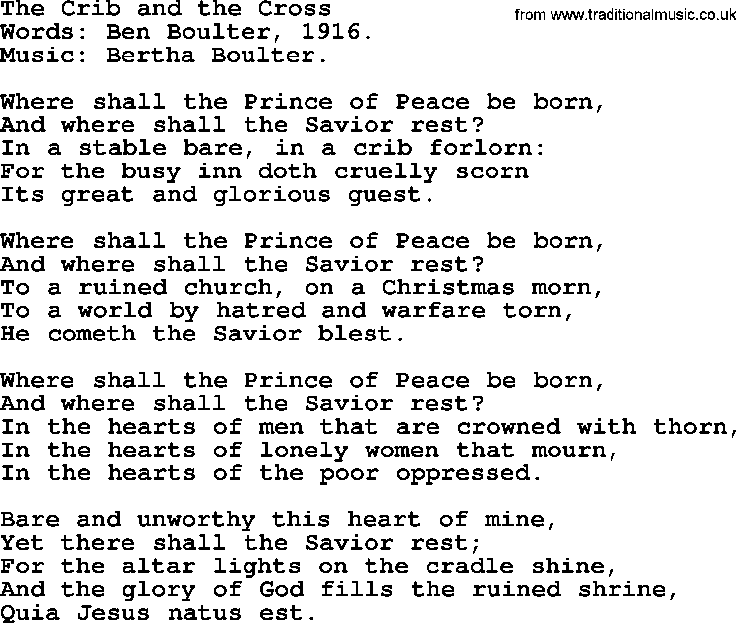 Christmas Hymns, Carols and Songs, title: The Crib And The Cross, lyrics with PDF