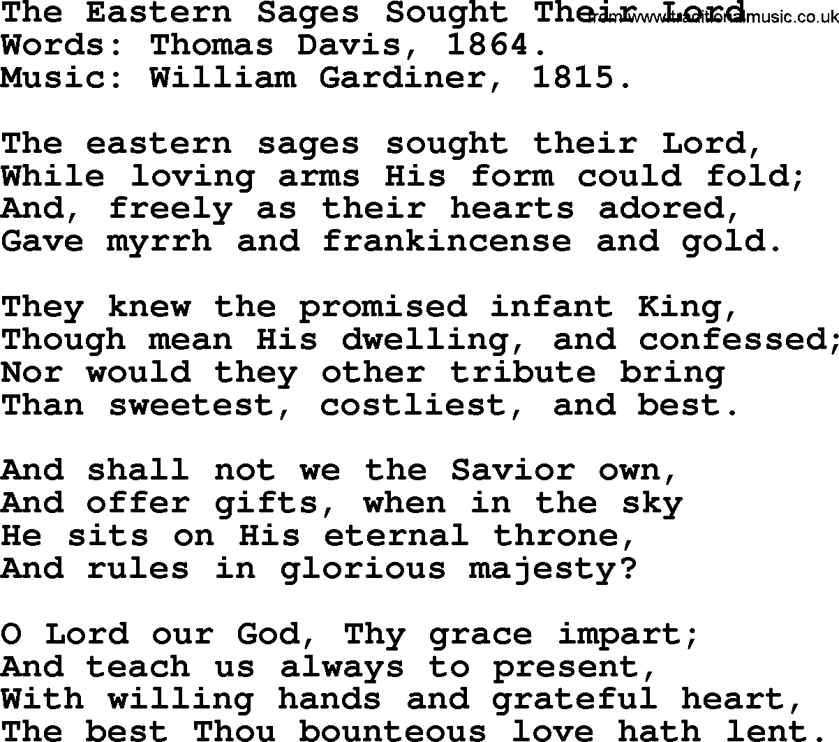 Christmas Hymns, Carols and Songs, title: The Eastern Sages Sought Their Lord, lyrics with PDF