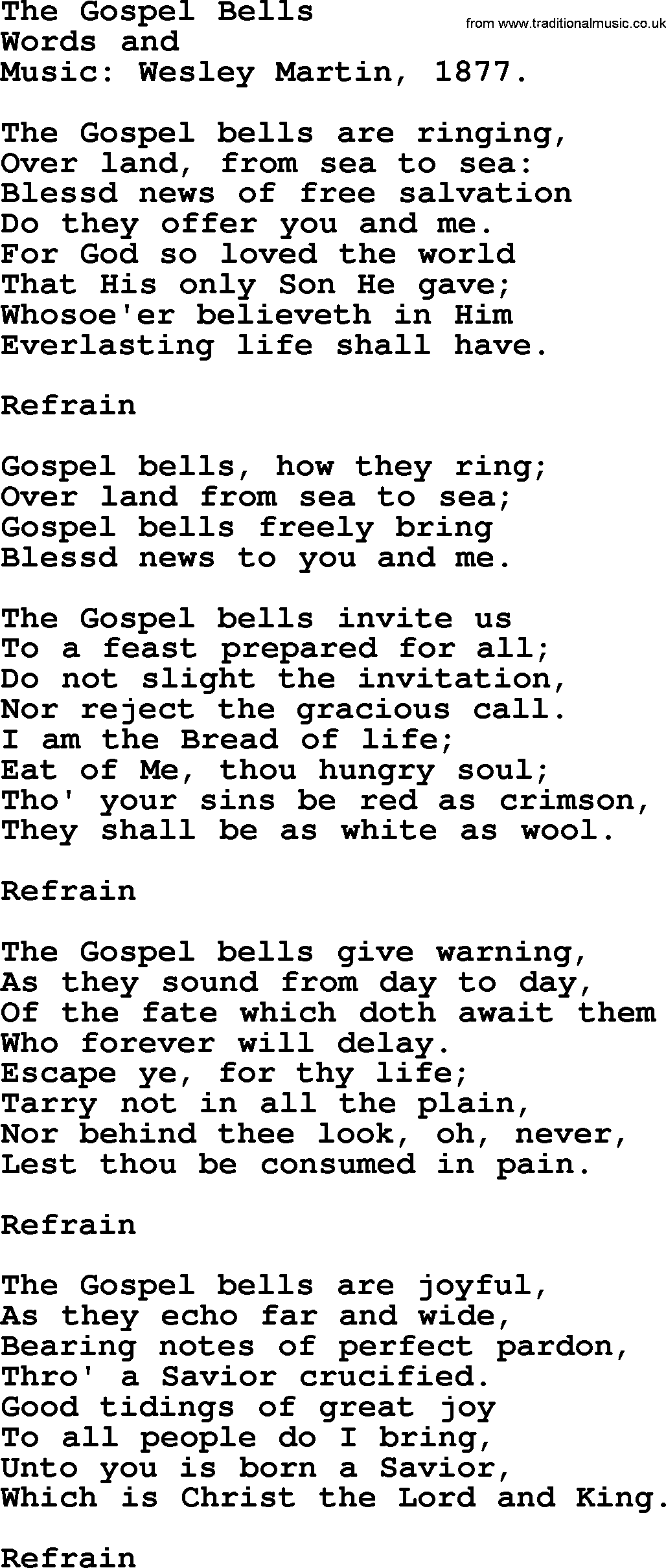 Christmas Hymns, Carols and Songs, title: The Gospel Bells, lyrics with PDF