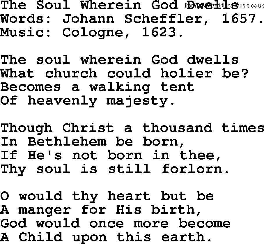 Christmas Hymns, Carols and Songs, title: The Soul Wherein God Dwells, lyrics with PDF