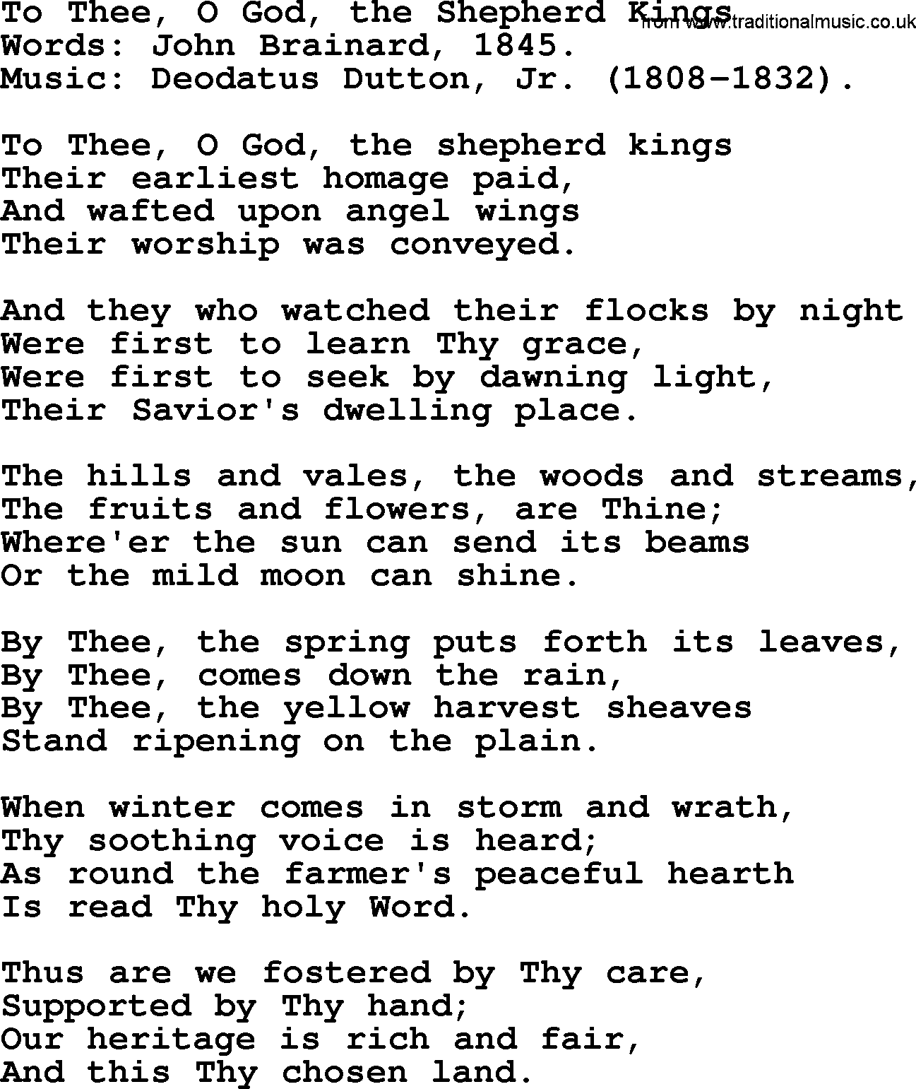 Christmas Hymns, Carols and Songs, title: To Thee, O God, The Shepherd Kings, lyrics with PDF