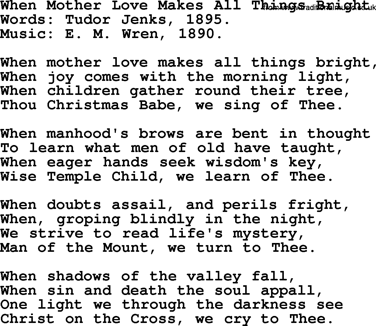 Christmas Hymns, Carols and Songs, title: When Mother Love Makes All Things Bright, lyrics with PDF