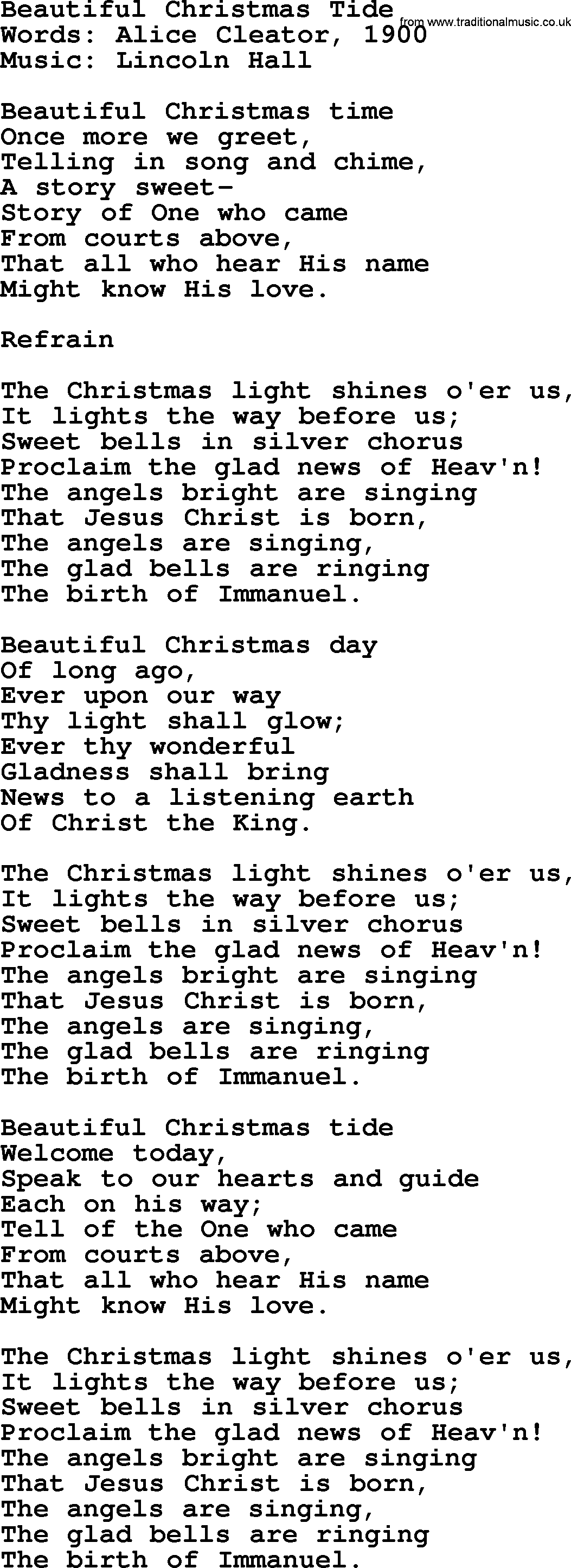 280 Christmas Hymns and songs with PowerPoints and PDF, title: Beautiful Christmas Tide, lyrics, PPT and PDF