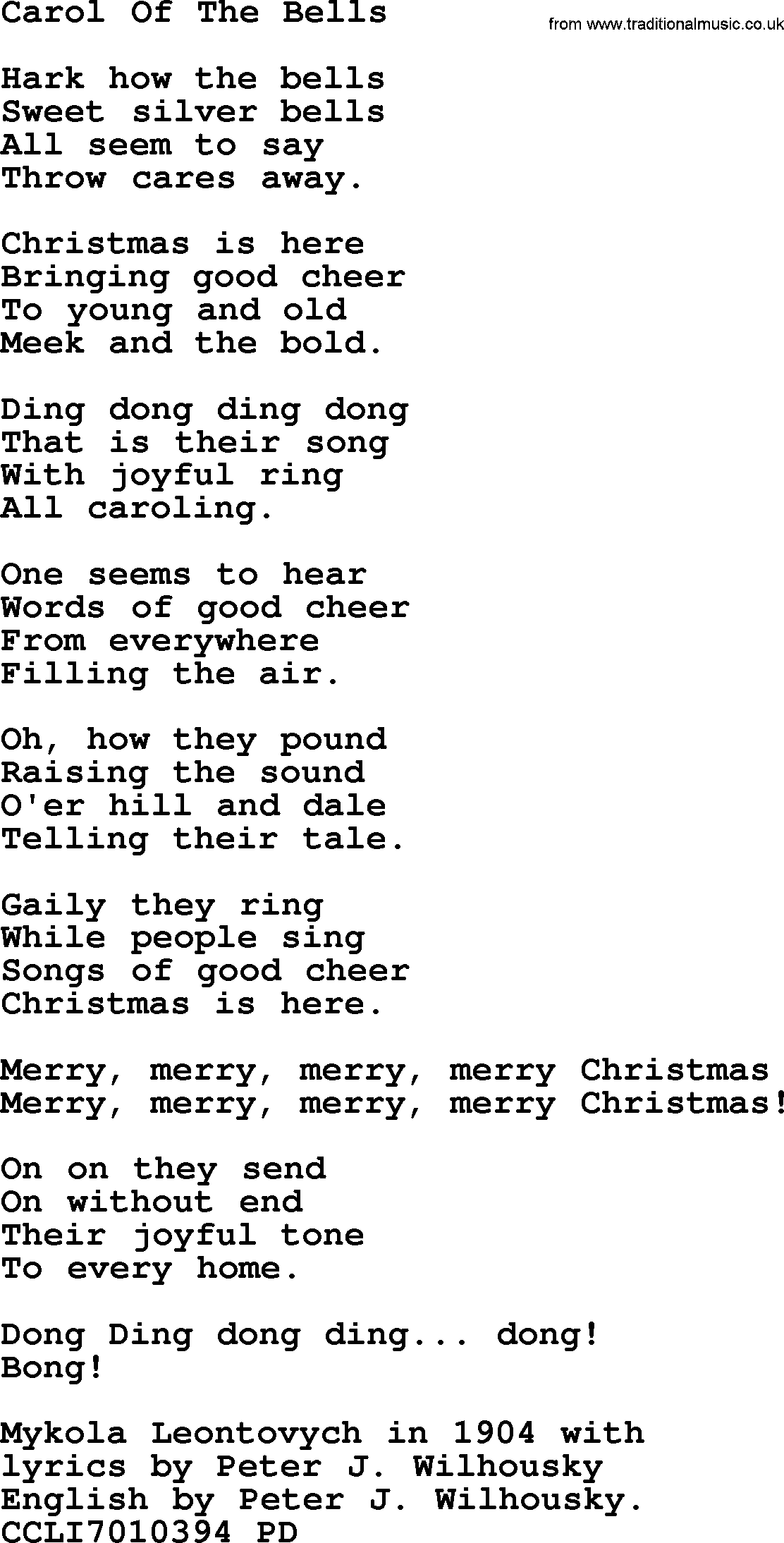 Christmas Powerpoints Song Carol Of The Bells Lyrics PPT for 