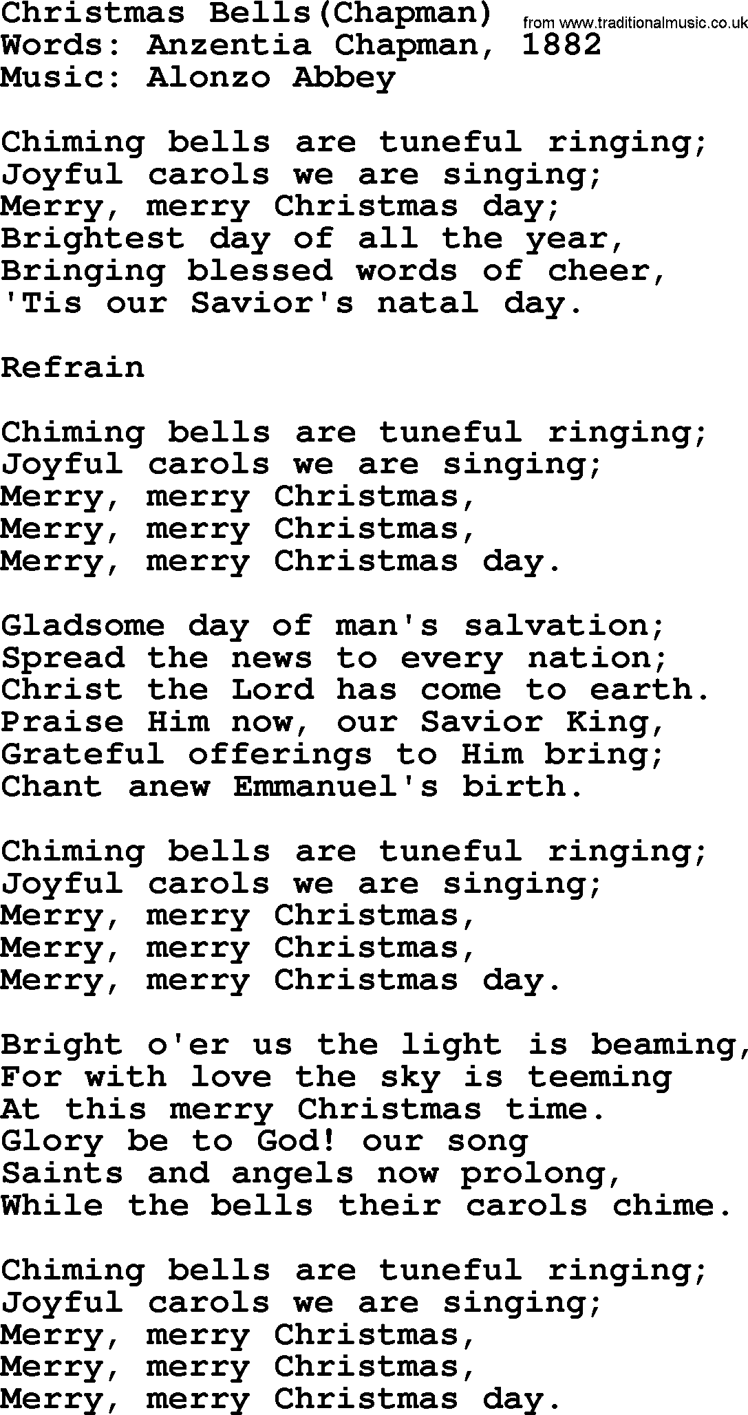 280 Christmas Hymns and songs with PowerPoints and PDF, title: Christmas Bells(chapman), lyrics, PPT and PDF