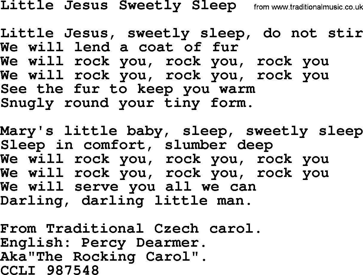 280 Christmas Hymns and songs with PowerPoints and PDF, title: Little Jesus Sweetly Sleep, lyrics, PPT and PDF
